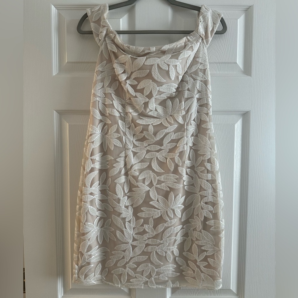 Adrianna Papell Women’s Sequin Off-The-Shoulder Mini Dress White Size 6